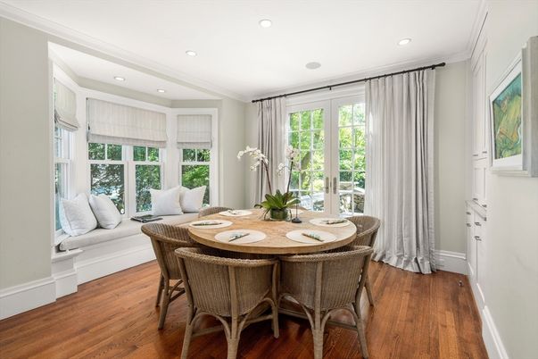 Dining room, Interior, Recessed Lighting, Wood Texture Flooring