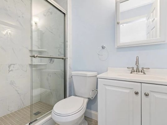 Bathroom, Glass Shower, Interior, Marble Walls