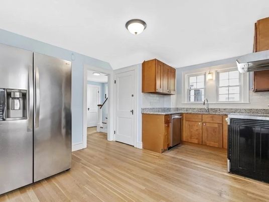 Interior, Kitchen, Stainless Steel Appliances, Wood Texture Flooring