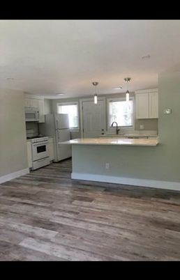 Interior, Kitchen, Pendant Lights, Stainless Steel Appliances, Wood Texture Flooring