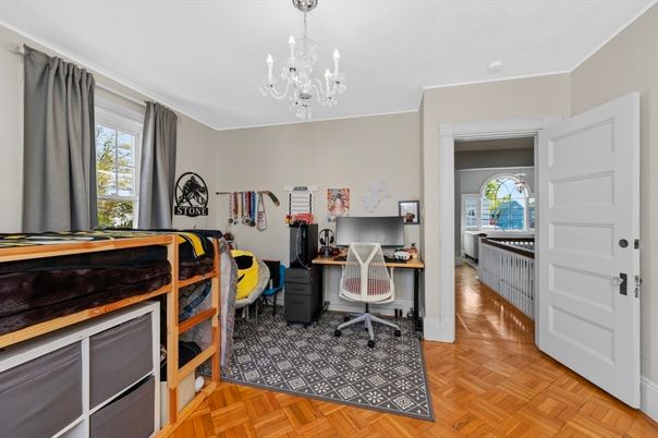 Chandelier, Home Office, Interior, Wood Texture Flooring