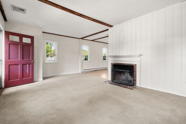 Empty room, Fireplace, Interior, Wooden Beams