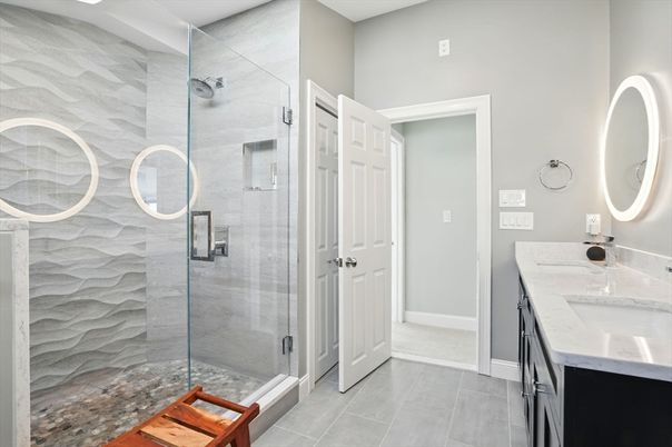 Bathroom, Dual Sink Vanities, Glass Shower, Interior