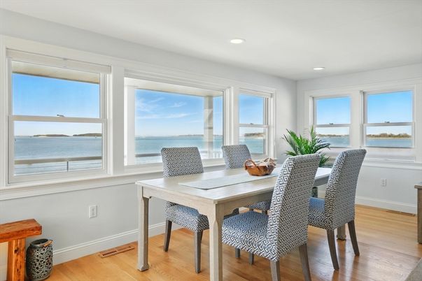 Dining room, Interior, Recessed Lighting, Water, Wood Texture Flooring