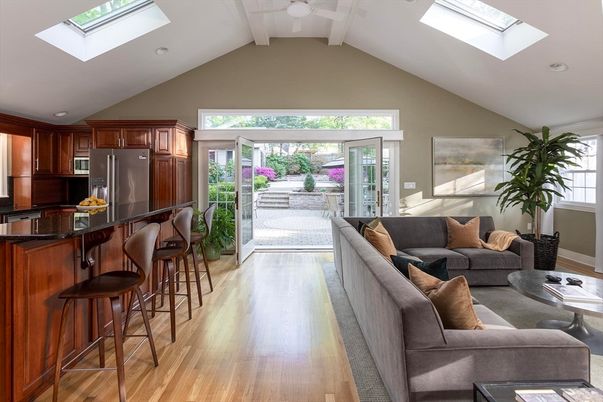 Interior, Kitchen, Living room, Recessed Lighting, Stainless Steel Appliances, Wood Texture Flooring