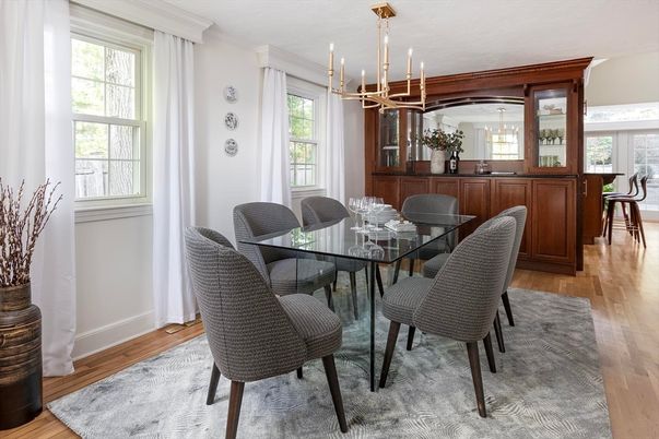 Chandelier, Dining room, Interior, Wood Texture Flooring