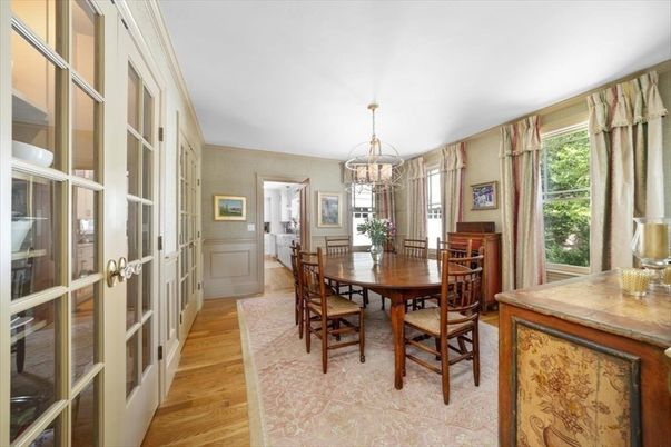 Chandelier, Dining room, Interior, Wood Texture Flooring