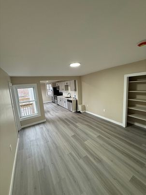 Empty room, Interior, Kitchen, Recessed Lighting, Wood Texture Flooring