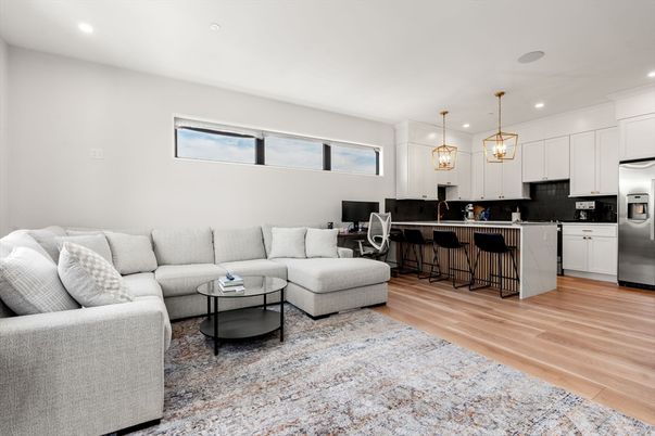 Interior, Kitchen, Living room, Pendant Lights, Recessed Lighting, Stainless Steel Appliances, Wood Texture Flooring