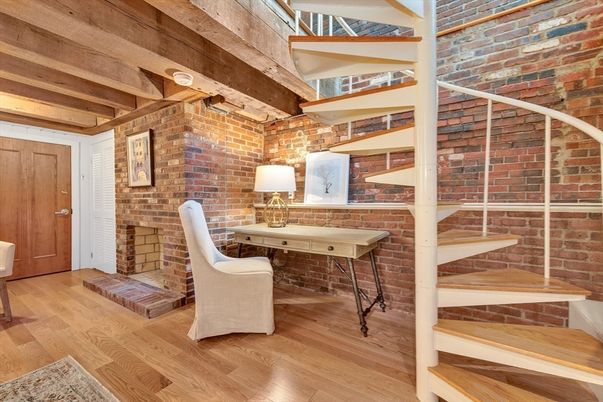 Home Office, Interior, Stone Walls, Wooden Beams, Wood Texture Flooring