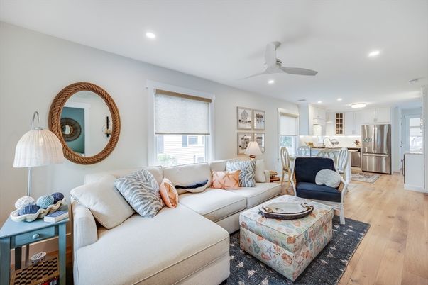 Interior, Kitchen, Living room, Recessed Lighting, Stainless Steel Appliances, Wood Texture Flooring