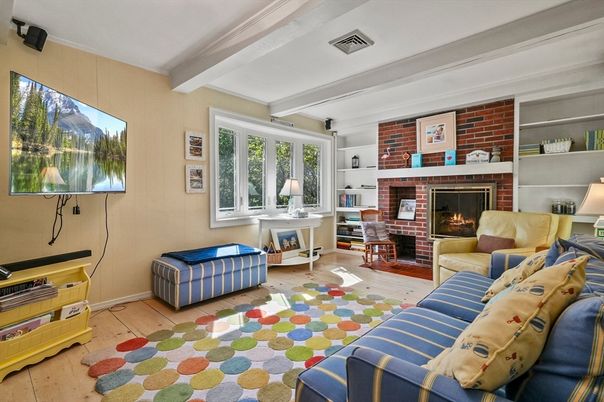 Fireplace, Interior, Living room, Stone Walls, Wood Texture Flooring
