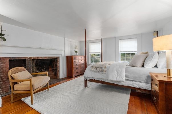 Bedroom, Fireplace, Interior, Wood Texture Flooring