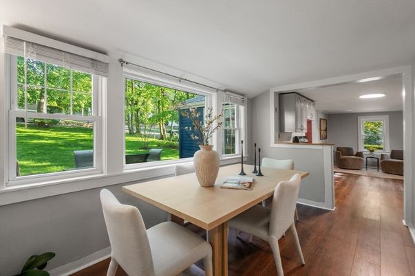 Dining room, Interior, Recessed Lighting, Wood Texture Flooring