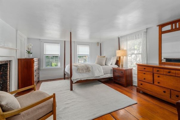 Bedroom, Fireplace, Interior, Wood Texture Flooring