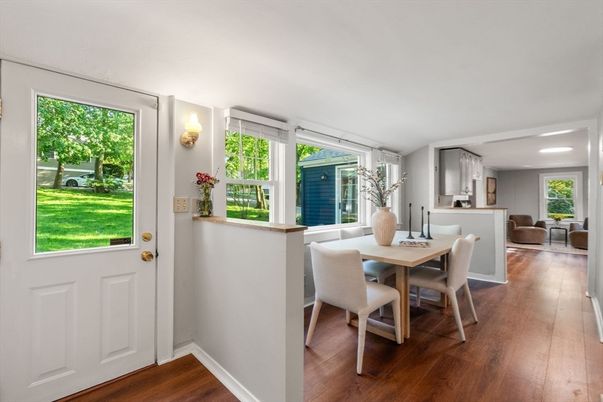 Dining room, Interior, Recessed Lighting, Wood Texture Flooring