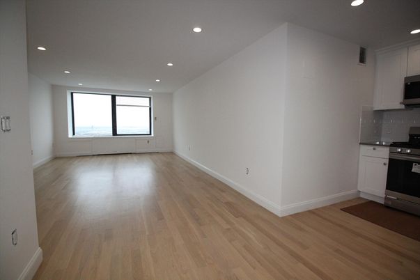 Empty room, Interior, Kitchen, Recessed Lighting, Wood Texture Flooring