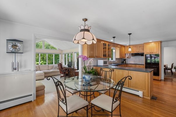 Dining room, Interior, Kitchen, Living room, Pendant Lights, Recessed Lighting, Wood Texture Flooring