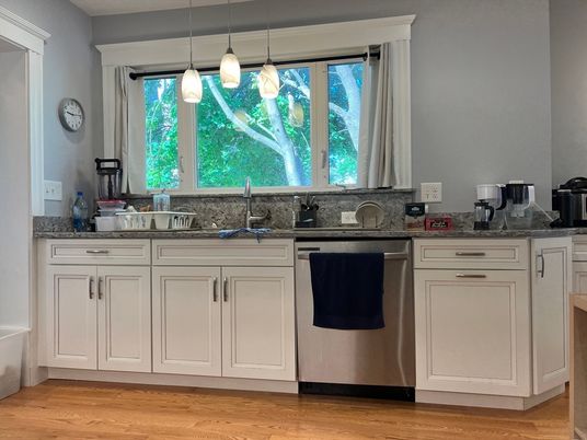 Interior, Kitchen, Pendant Lights, Stainless Steel Appliances, Wood Texture Flooring