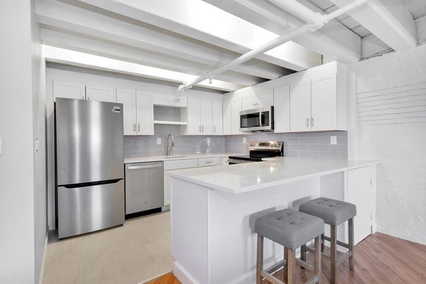 Interior, Kitchen, Stainless Steel Appliances, Wood Texture Flooring