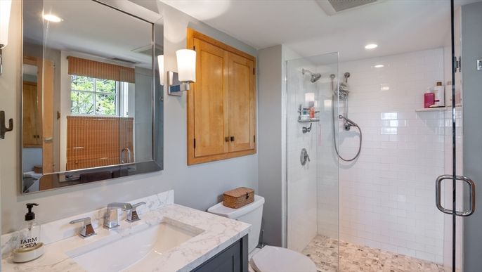 Bathroom, Glass Shower, Interior, Recessed Lighting