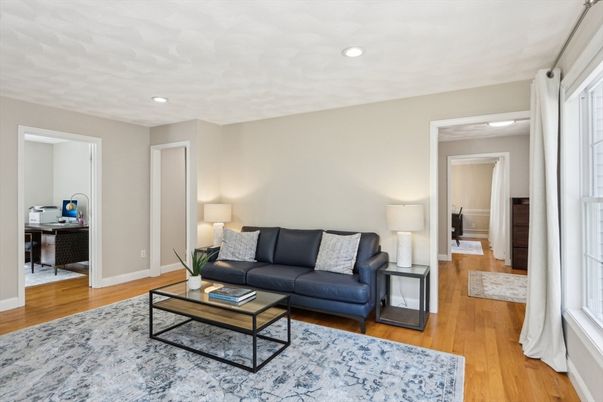 Home Office, Interior, Living room, Recessed Lighting, Wood Texture Flooring