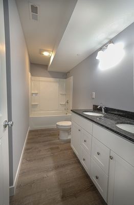 Bathroom, Dual Sink Vanities, Interior, Wood Texture Flooring