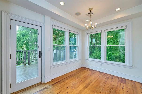 Chandelier, Empty room, Interior, Recessed Lighting, Wood Texture Flooring