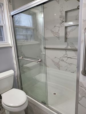 Bathroom, Glass Shower, Interior, Marble Walls