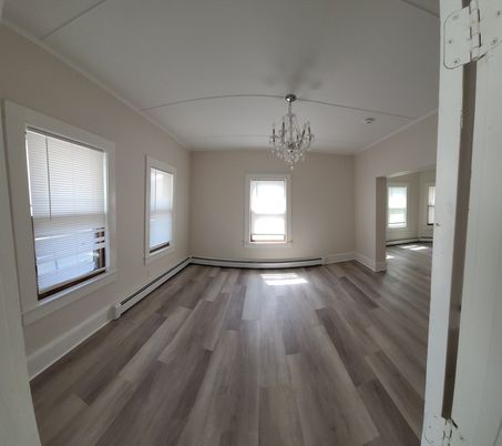 Chandelier, Empty room, Interior, Wood Texture Flooring