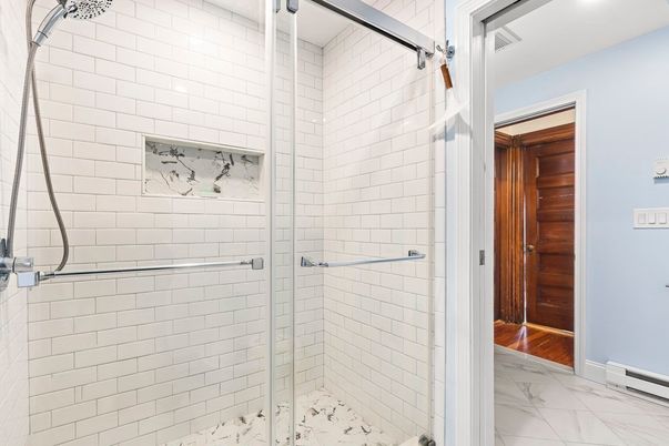 Bathroom, Glass Shower, Interior, Marble, Recessed Lighting