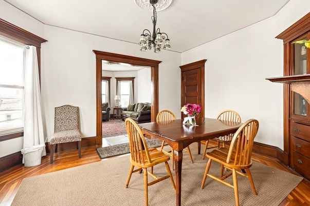 Chandelier, Dining room, Interior, Wood Texture Flooring