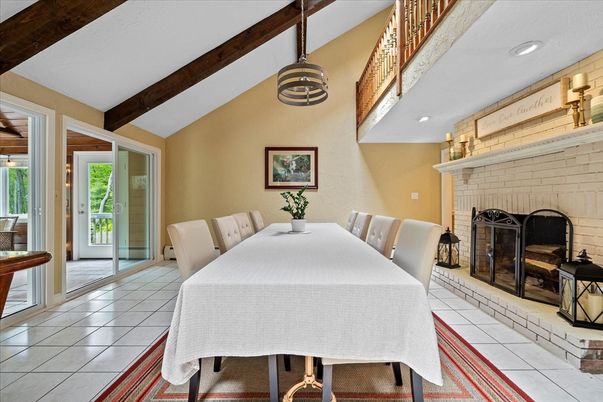 Dining room, Fireplace, Interior, Pendant Lights, Recessed Lighting