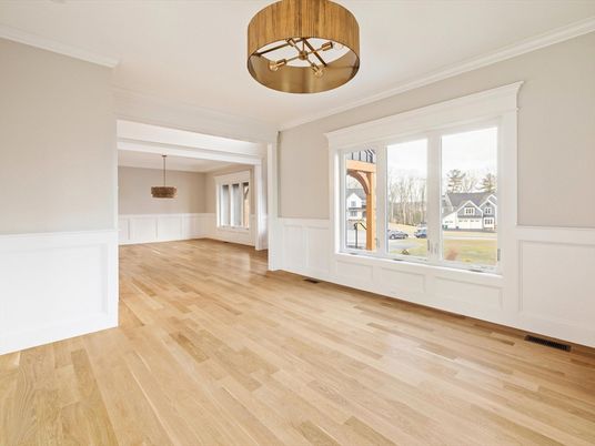 Empty room, Interior, Pendant Lights, Wood Texture Flooring