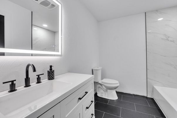 Bathroom, Interior, Marble Walls, Recessed Lighting