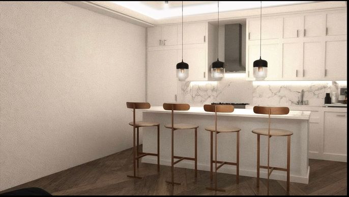 Interior, Marble Walls, Pendant Lights, Wood Texture Flooring
