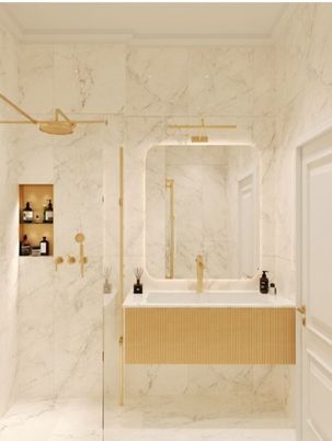 Bathroom, Glass Shower, Interior, Marble Walls