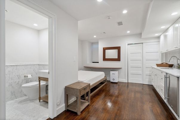 Bathroom, Interior, Recessed Lighting, Wood Texture Flooring