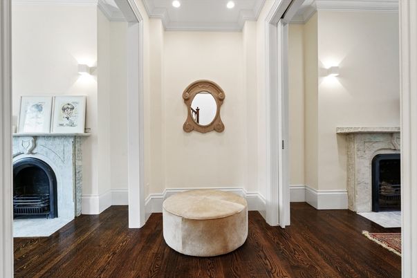 Fireplace, Interior, Recessed Lighting, Wood Texture Flooring