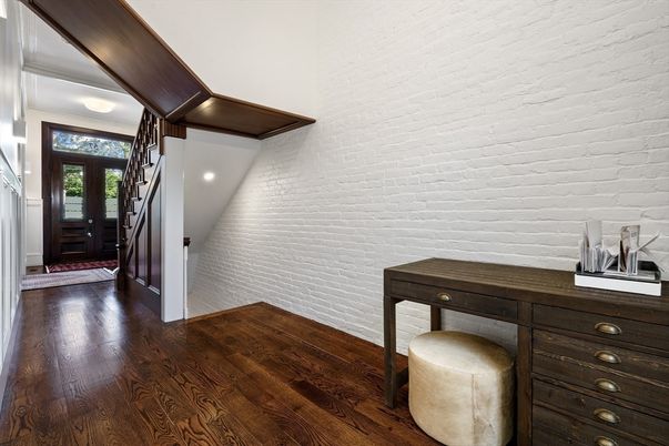 Interior, Recessed Lighting, Stone Walls, Wood Texture Flooring