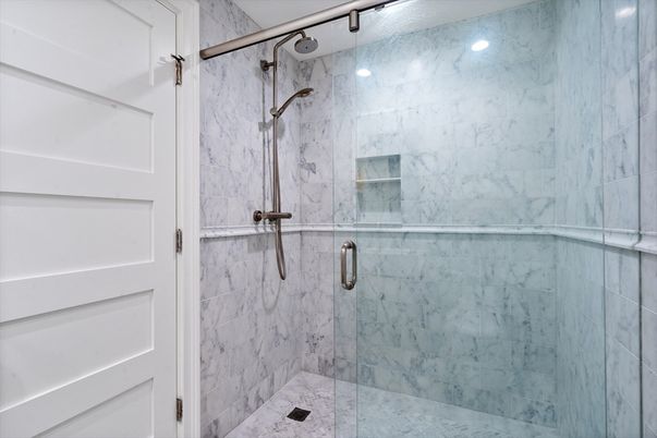Bathroom, Glass Shower, Interior, Marble Walls