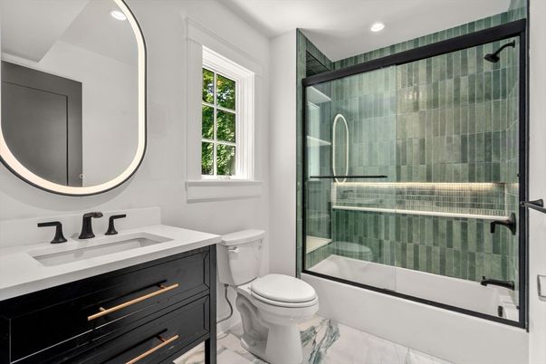 Bathroom, Glass Shower, Interior, Marble Walls, Recessed Lighting