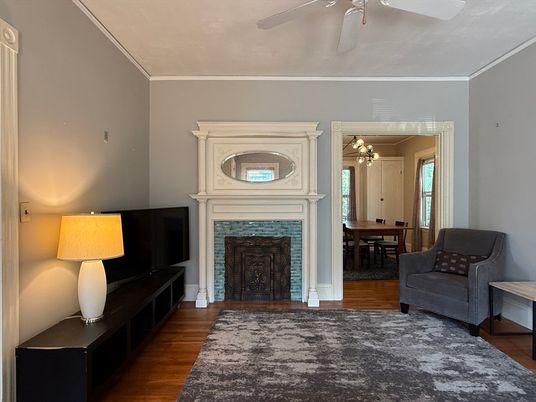 Dining room, Fireplace, Interior, Wood Texture Flooring