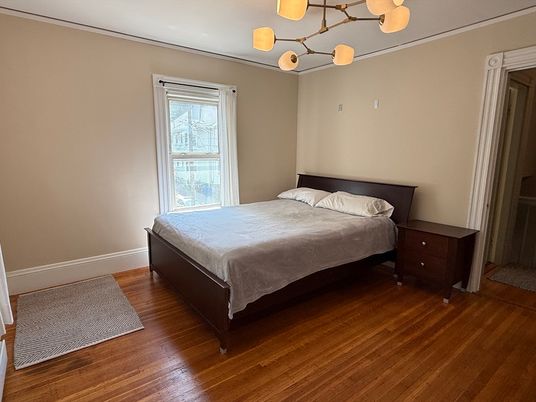 Bedroom, Interior, Pendant Lights, Wood Texture Flooring