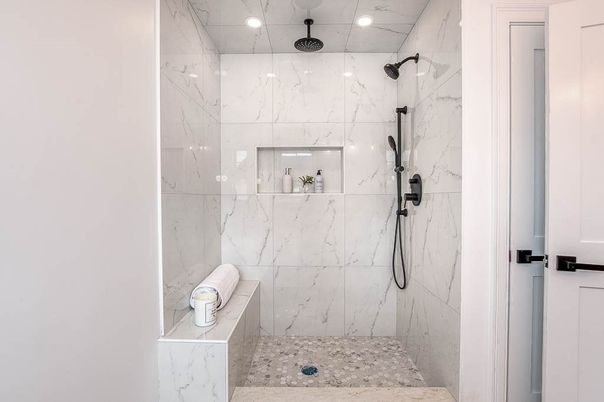 Bathroom, Interior, Marble Walls, Recessed Lighting