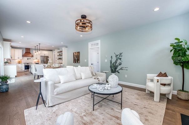 Interior, Kitchen, Living room, Pendant Lights, Recessed Lighting, Stainless Steel Appliances, Wood Texture Flooring