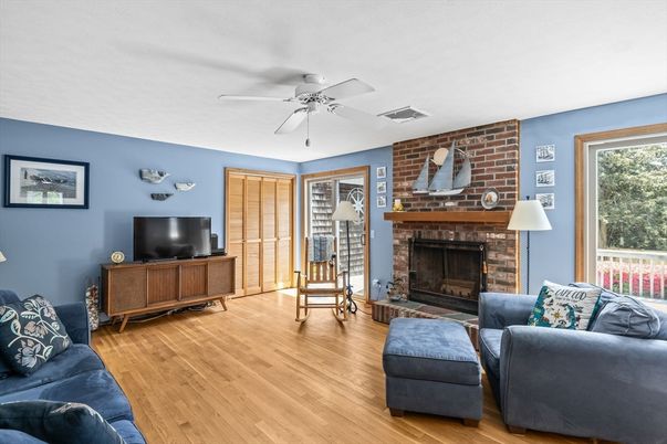 Fireplace, Interior, Living room, Stone Walls, Wood Texture Flooring