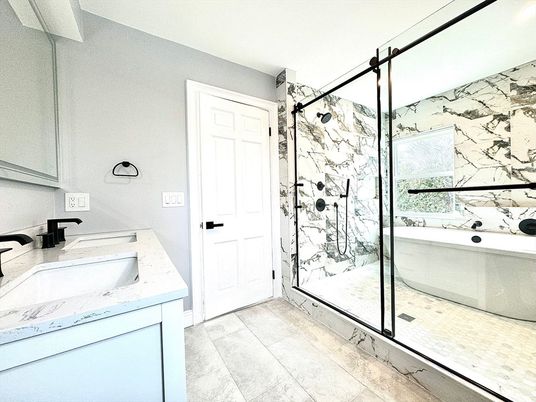 Bathroom, Glass Shower, Interior, Marble Walls