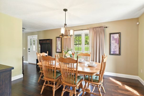 Dining room, Interior, Pendant Lights, Wood Texture Flooring