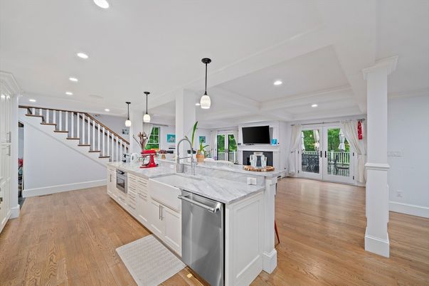 Interior, Kitchen, Pendant Lights, Recessed Lighting, Wood Texture Flooring